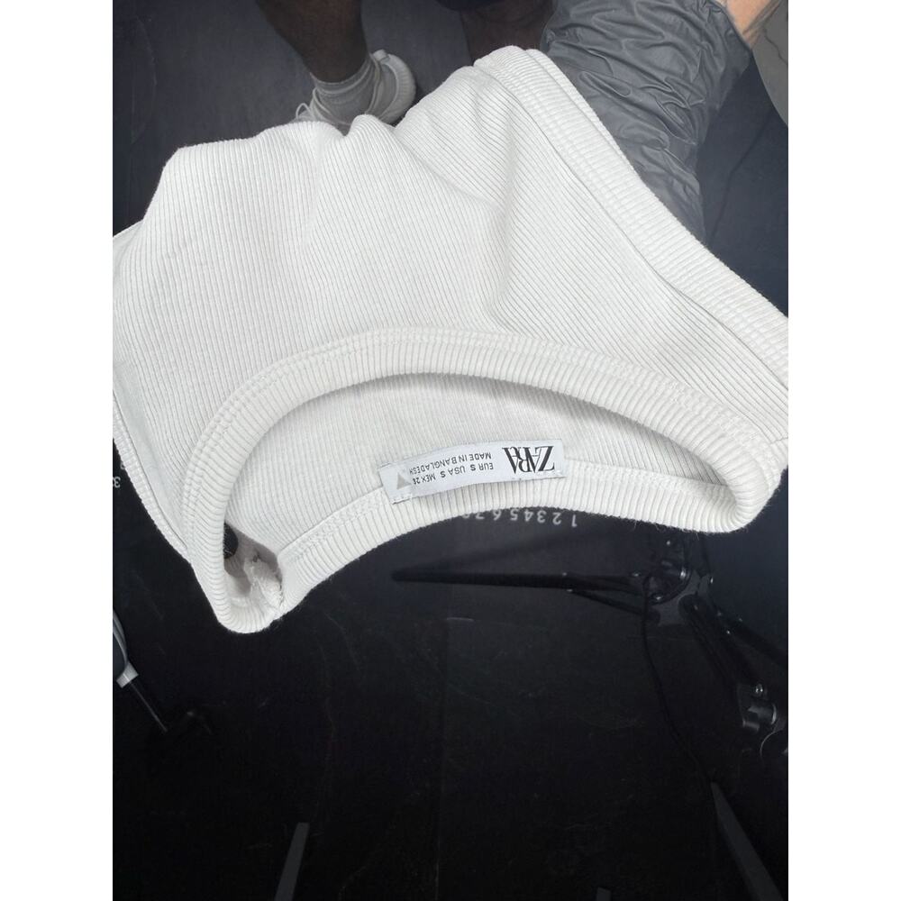 ZARA White Ribbed Racerback Crop Tank Top - Picture 4 of 4